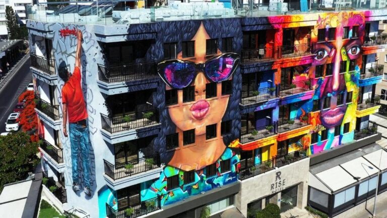 Colorful street art mural on a building in Cyprus