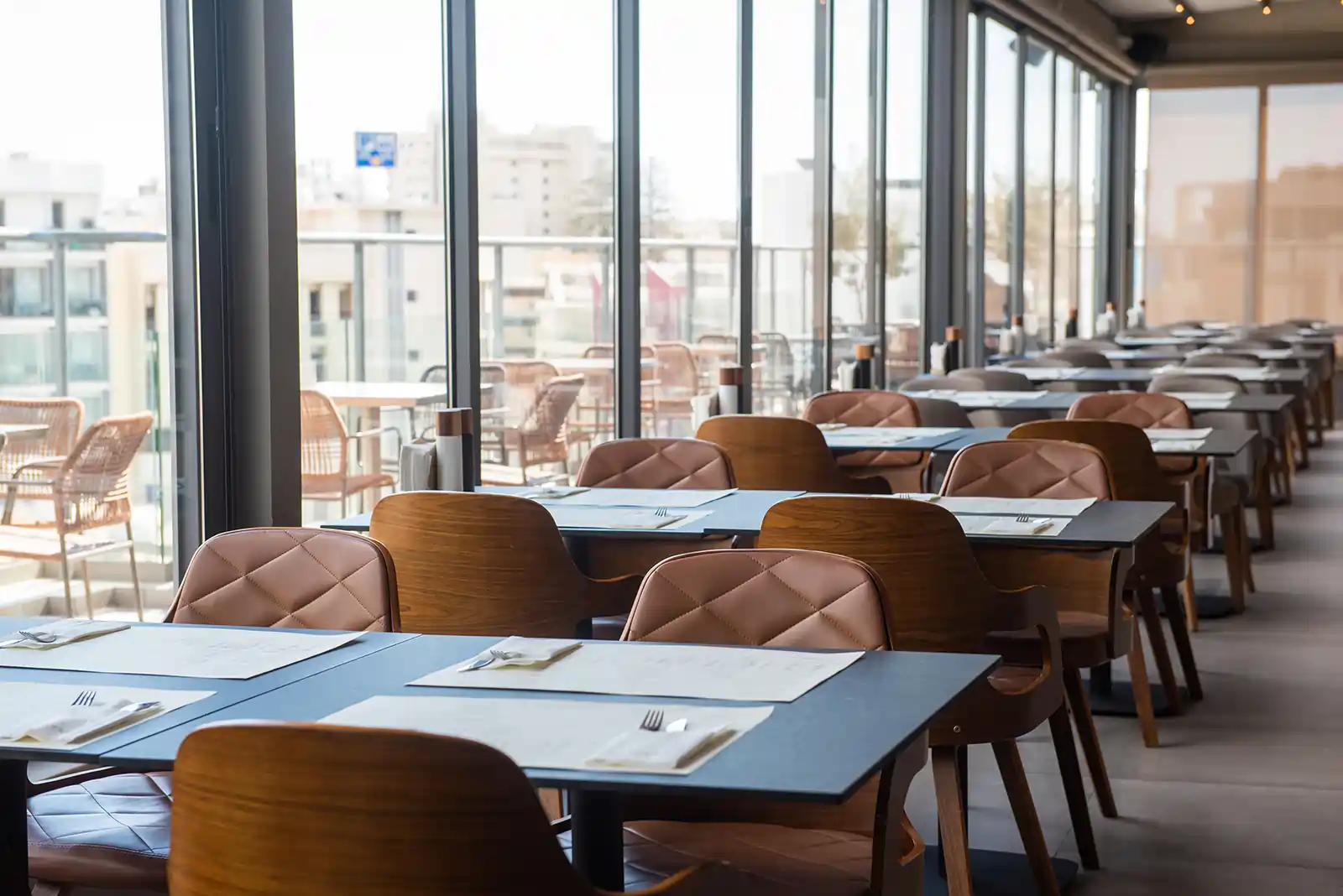 Indoor dining area at Memories Rooftop Brunch in Larnaca